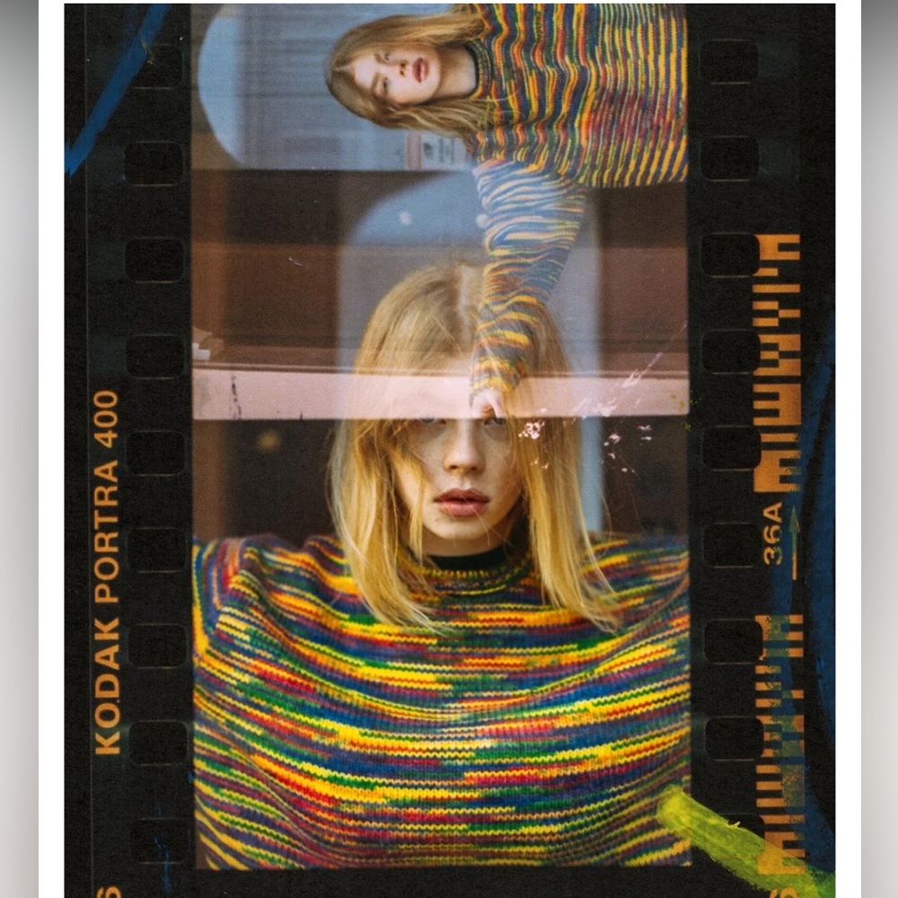 Vintage Artesania Static Rainbow Striped Knit Sweater, Size XL